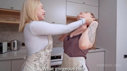 Sara Bork, Lina Babyface - Lesbians Are Cooking In The Kitchen But BIG HARD COCK In Their Ass And Pussy Stopped It